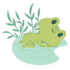 Cartoon Frog on Lily Pad Illustration