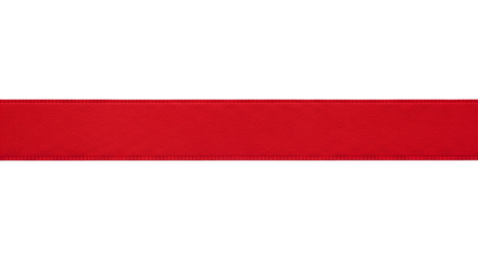 A straight strip of bright red textured grosgrain fabric ribbon banner. Isolated on transparent background, png