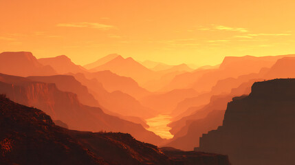 Naklejka premium sunset over canyon with warm glowing haze