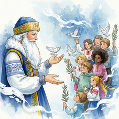 Ukrainian Santa Claus gives children a world without war