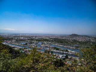 Srinagar city aerial view with dal lake