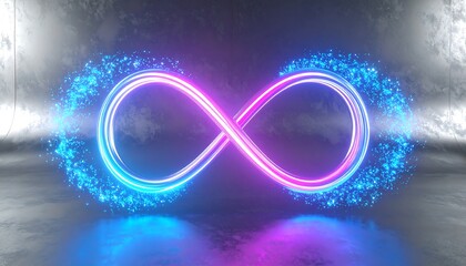 Infinity symbol in neon light, abstract background