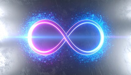 Infinity symbol, vibrant neon glow, abstract background
