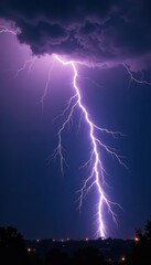 Clawing lightning illuminates torrential rain, stark shadows, dark sky , nature, element, atmospheric