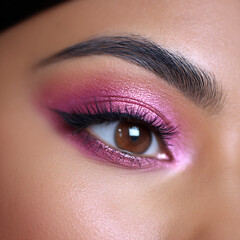 Fototapeta premium pink eyeshadow makeup closeup on eyelid beauty shot