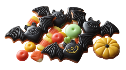 Halloween Cookies and Candies on Transparent Backdrop