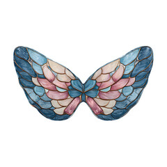 Stained Glass Butterfly Wings in Blue and Pink Tones Isolated on Transparent Background

