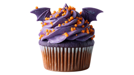 Halloween Cupcake with Bat Wings and Sprinkles Decor