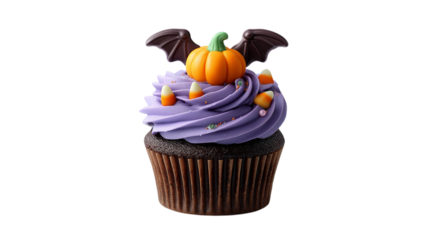 Halloween Cupcake with Pumpkin and Bat Wings Decor
