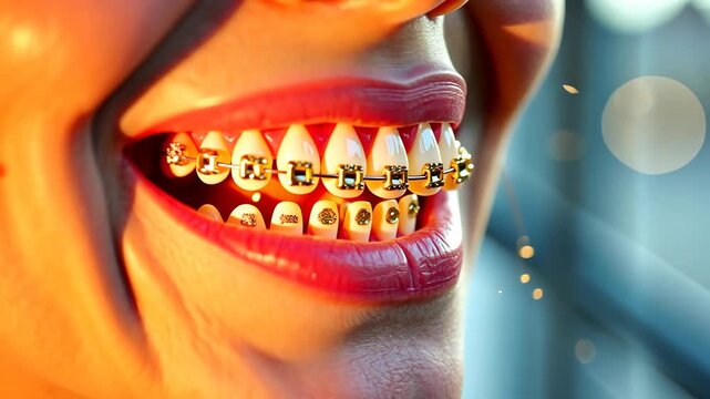 Braces dental, teeth alignment, orthodontic treatment. Oral health. Brackets tighten for better alignment. Wires adjust to improve bite. Orthodontics ensures proper teeth spacing.