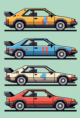 Naklejka premium pixel art 80s-style pixel car, as sprites for a racing game