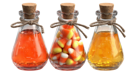 Halloween Potions with Corks and Twine on Transparent