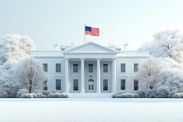 Graphic layout featuring the US flag prominently displayed on the White House