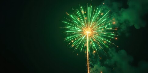 Obraz premium Emerald green firework bursting with sparks and fiery trails , celebration, photography
