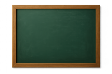 Empty green chalkboard with wooden frame on transparent background