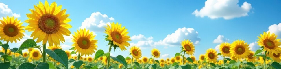 Obraz premium Tall and statuesque, the giant sunflowers stand under a brilliant blue sky, sunny, sky