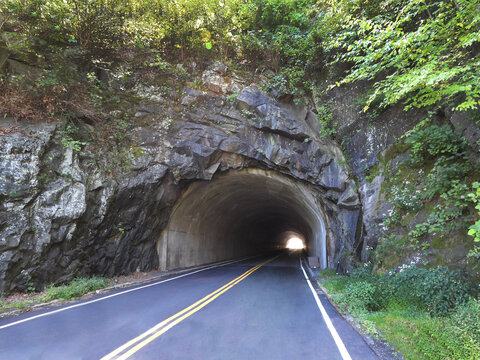 Marys Rock Tunnel, construction1932, located along Sky Line Drive. Shenandoah National Park, Blue Ridge, Appalachian Mountains, Virginia.