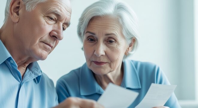 Senior Couple Concerned While Reviewing Household Bill