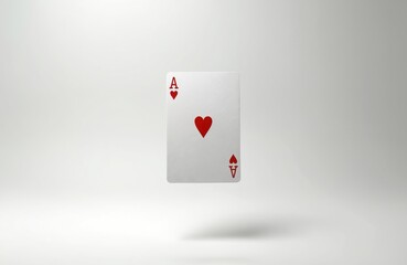 Obraz premium Ace of Hearts playing card suspended mid-air. Clean, sharp studio image isolated on white background. Element for gambling, casino games like poker, blackjack, solitaire. Luck, chance, entertainment.