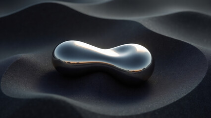 Obraz premium Abstract polished metal object resting on dark sand dunes landscape