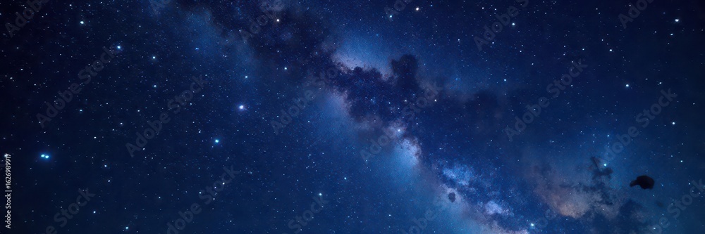 Wall mural dense starry sky with many twinkling stars and some large bright ones in the top part of the image, 