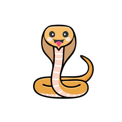 Fototapeta premium Cute cartoon cobra with smiling face and tongue sticking out