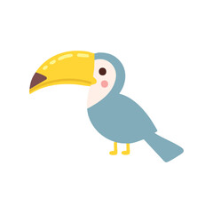 Obraz premium A delightful cartoon toucan with a large yellow beak and blue body, standing gracefully