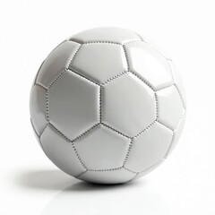 Classic white soccer ball with traditional pentagon, hexagon panels. Isolated football features clean design, perfect for sports themes, sports equipment, game promotions. Simple, round sphere object