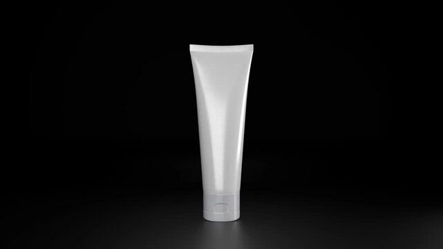 3D standing cream lotion tube bottle mockup opening displaying green screen isolated on a white grey background. Light fade in with shadow reflection product branding modern simple graphic  template