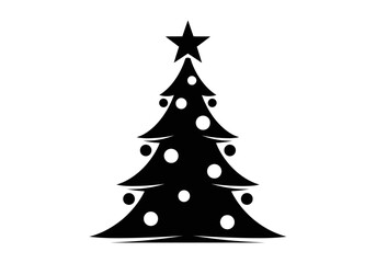 Christmas tree with star and ornaments isolated on white background