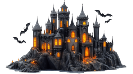 Haunted Castle with Bats isolated on a Transparent Background