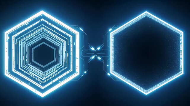 Dynamic Splitscreen Animation Showcasing Glowing Hexagons Representing Advanced Technology Engagement
