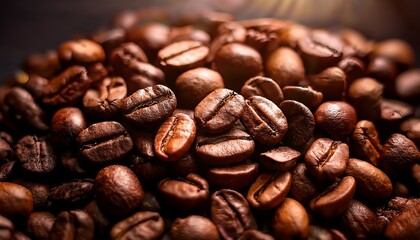 Fototapeta premium roasted coffee beans rich aroma dark brown pile closeup food cafe brew drink fresh image photo