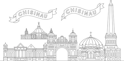 Fototapeta premium Detailed Line Art Skyline of Chisinau, Moldova with Architectural Landmarks Vector