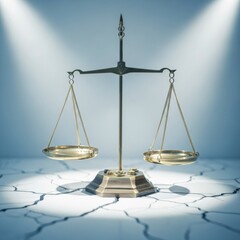 Antique Scales of Justice on Cracked Ground