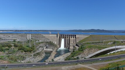 Folsom Dam during the Sping runoff.