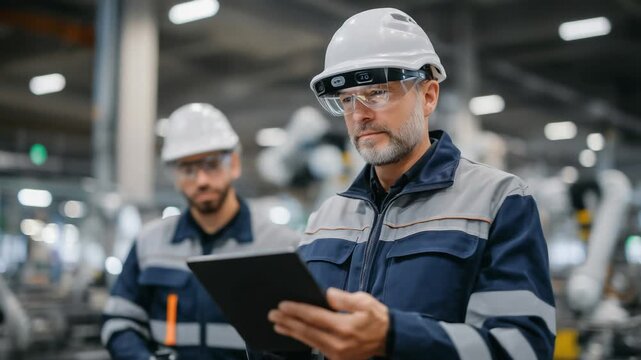 The 139Warehouse maintenance team utilizes AR glasses for virtual checklists and schematics to efficiently repair conveyor belt motors, while industrial robots operate quietly in the background.