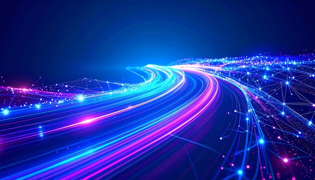 Abstract digital highway with vibrant glowing lines