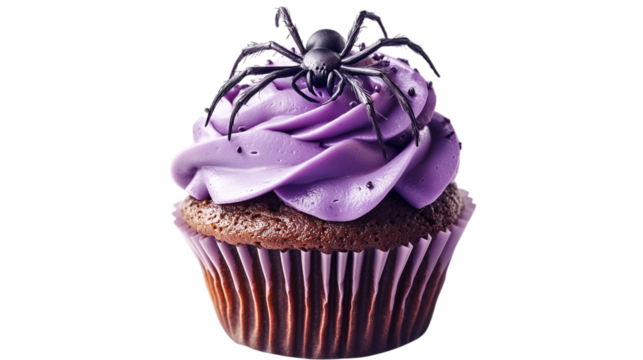 Purple Frosted Cupcake with Spider Decoration