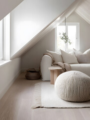 Kids room background for zoom calls. Creative Scandinavian interior. Minimalistic beige design