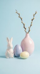 Obraz premium Pastel Easter Still Life with Bunny and Eggs