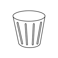 Minimalist wire trash can outline with vertical stripes