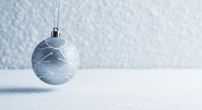 Silver ornament suspended above a snowy surface - Powered by Adobe