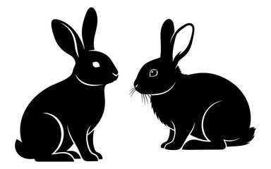 Vector art of two black rabbits facing each other, isolated on white background