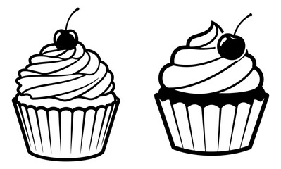 Vector art of two cupcakes with cherry on top isolated on white background