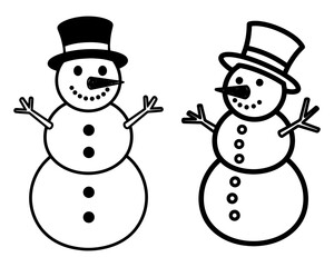 Vector art of two snowmen with top hats, isolated on a white background