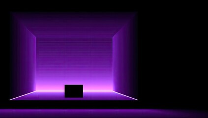 Empty room illuminated by vibrant purple light.