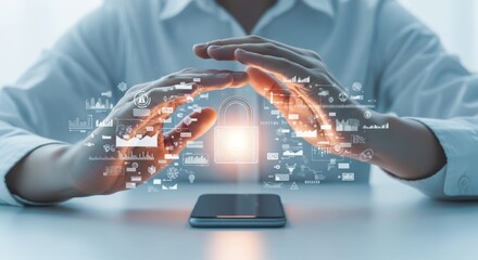 Secure Digital Connection: Hands Protecting Smartphone with Data Interface