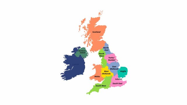 Animated United Kingdom Map on White Background