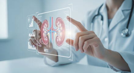 Doctor Analyzing Kidney Scan with Digital Interface